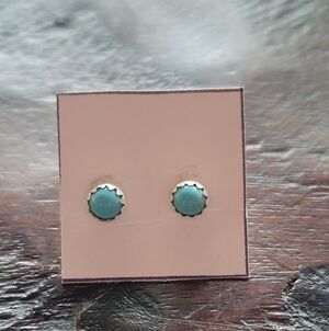 Turquoise Stone Silver-Trim Stud Earrings - Women Jewelry